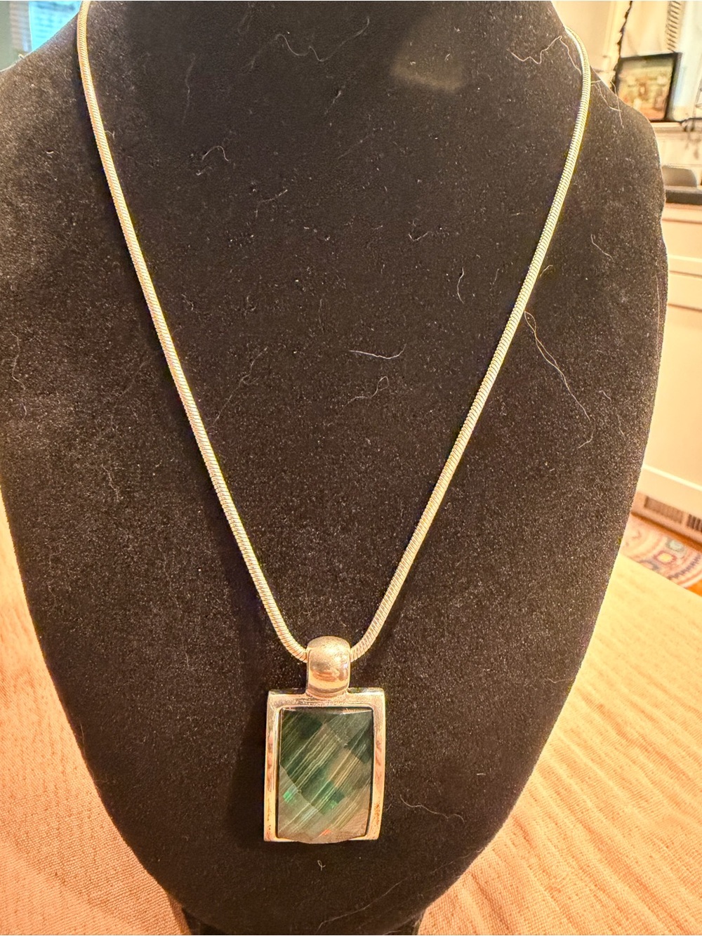 Kenneth Cole Silver Pendant Necklace with Rainbow Rectangular Stone